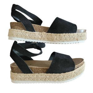 Torrid Size 8 Platform Espadrille Sandals Ankle Strap Buckle Black
